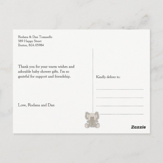 赤ちゃん動物緑の赤ちゃんシャワーありがとう ポストカード (裏面)