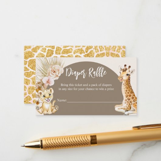 赤ちゃん動物bohoアーチ赤ちゃんシャワーおむつラッフル エンクロージャーカード (正面/裏面インサイチュ)