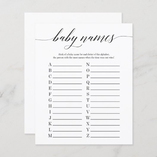 赤ちゃん名ミニマル赤ちゃんシャワーゲーム (正面/裏面)