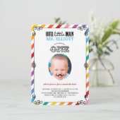 赤ちゃん坊やヒゲ 1歳の誕生日パーティー写真招待 招待状 (スタンド正面)