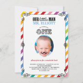 赤ちゃん坊やヒゲ 1歳の誕生日パーティー写真招待 招待状 (正面)