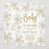 赤ちゃん外は寒いよ 冬のクリスマス ベイビー ボーイ 招待状 (正面/裏面)