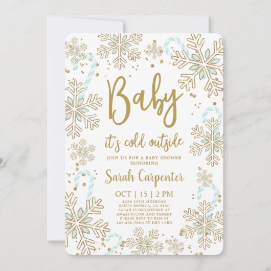 赤ちゃん外は寒いよ 冬のクリスマス ベイビー ボーイ 招待状 (正面)