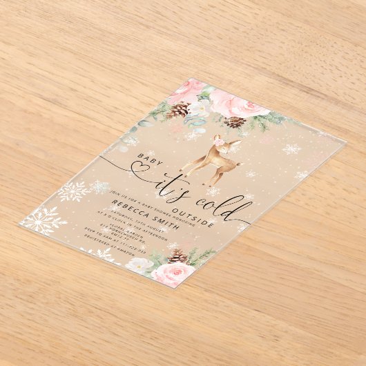 赤ちゃん外は寒いよ 赤ちゃん鹿 赤ちゃんシャワー アクリル招待状 (レイダウン)
