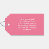 赤ちゃん女の子ありがとう可愛いピンクの生まれたばかりの足跡 ギフトタグ (裏面横)