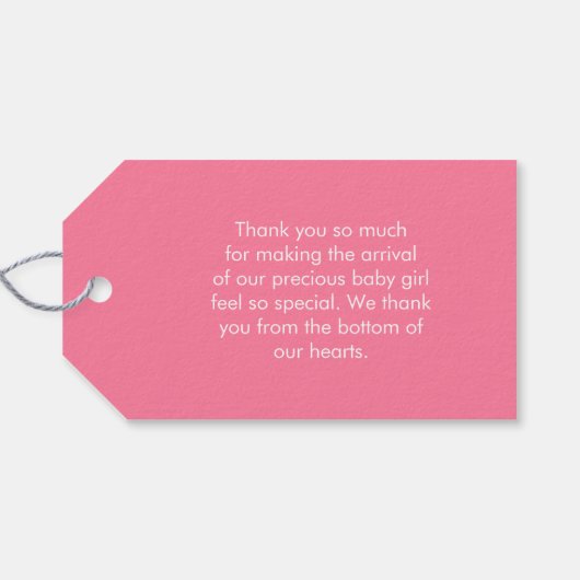 赤ちゃん女の子ありがとう可愛いピンクの生まれたばかりの足跡 ギフトタグ (裏面横)