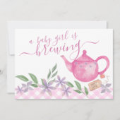 赤ちゃん女の子が醸造3写真かわいいティーポット妊娠 案内状 (正面)