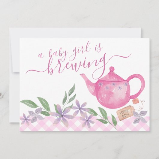 赤ちゃん女の子が醸造3写真かわいいティーポット妊娠 案内状 (正面)