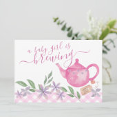 赤ちゃん女の子が醸造3写真かわいいティーポット妊娠 案内状 (スタンド正面)