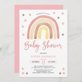 赤ちゃん女の子が音を消したボホレインボーシャワー 招待状 (正面/裏面)