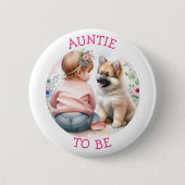 赤ちゃん女の子と子犬ピンクの赤ちゃんシャワーになるおばさん 缶バッジ (正面)