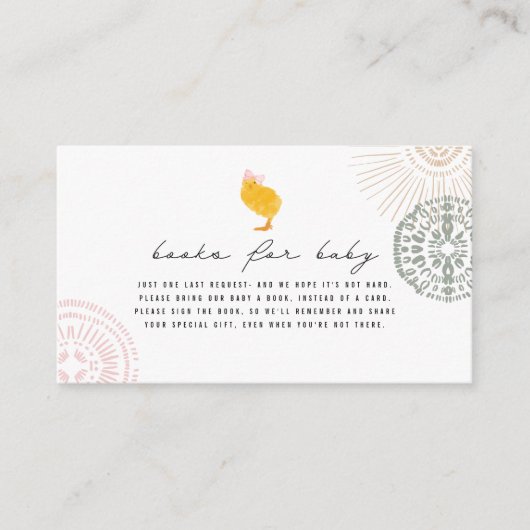 赤ちゃん女の子のための本Chick赤ちゃんシャワー本のリクエスト エンクロージャーカード (正面)