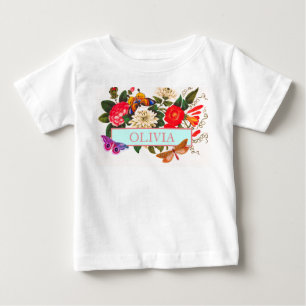 赤ちゃん女の子のためのTシャツDIY名日本の花 ベビーTシャツ