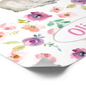 赤ちゃん女の子のウサギと名前の保育園の花の水彩 ポスター (角)