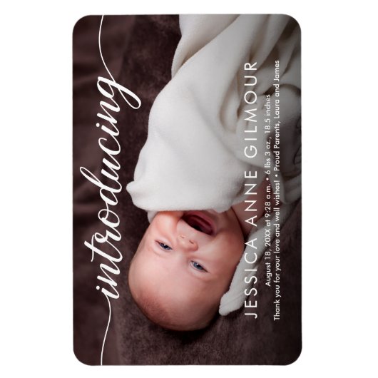 赤ちゃん女の子のカスタム紹介エレガント写真 マグネット (縦)