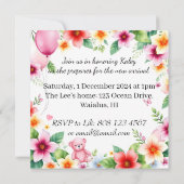 赤ちゃん女の子のフローラ水色のための赤ちゃんシャワー 招待状 (裏面)