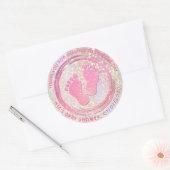 赤ちゃん女の子の足跡キラキラ赤ちゃんシャワーの好意 ラウンドシール (封筒)