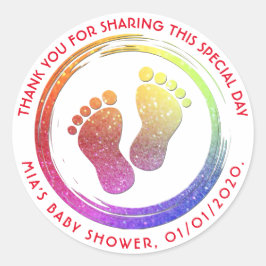 赤ちゃん女の子の足跡キラキラ赤ちゃんシャワーの好意 ラウンドシール