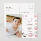 赤ちゃん女の子の1歳誕生日写真 ポストカード (正面/裏面)