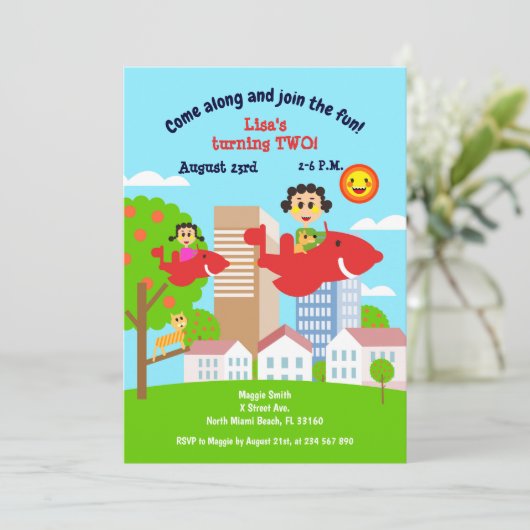 赤ちゃん女の子は母と一緒にファイル2番目の誕生日パーティーinv 招待状 (スタンド正面)