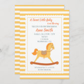 赤ちゃん女の子または男の子シャワーロッキングホース 招待状 (正面/裏面)