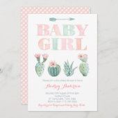 赤ちゃん女の子シャワーまたは砂漠のサボテンを振りかける 招待状 (正面/裏面)