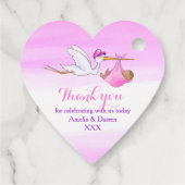 赤ちゃん女の子シャワーストークピンクの水の色あ感謝していなたをシャワー フェイバータグ (裏面)