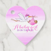 赤ちゃん女の子シャワーストークピンクの水の色あ感謝していなたをシャワー フェイバータグ (正面)