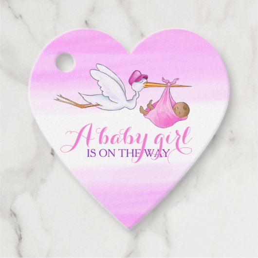 赤ちゃん女の子シャワーストークピンクの水の色あ感謝していなたをシャワー フェイバータグ (正面)