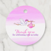 赤ちゃん女の子シャワーストークピンクの水の色あ感謝していなたをシャワー フェイバータグ (裏面)