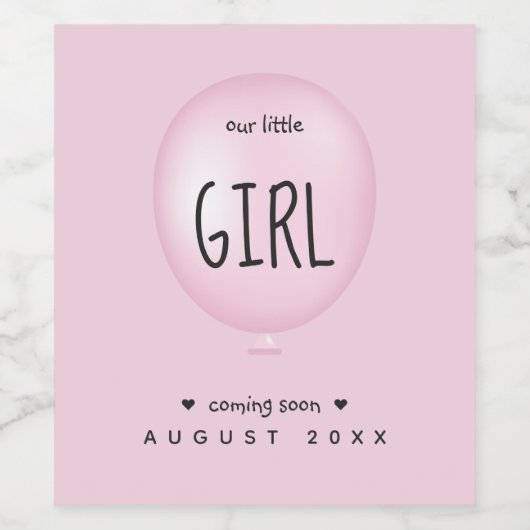 赤ちゃん女の子ジェンダーが赤ちゃんシャワーピンクのバルーンを明らかにする ワインラベル (シングルラベル)