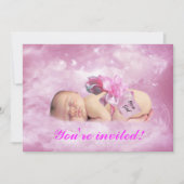 赤ちゃん女の子ピンクの雲のファンタジーシャワーの招待 招待状 (正面)