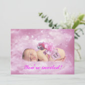 赤ちゃん女の子ピンクの雲のファンタジーシャワーの招待 招待状 (スタンド正面)