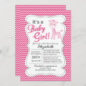 赤ちゃん女の子ピンクキリン女の子の赤ちゃんシャワー 招待状 (正面/裏面)