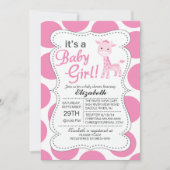 赤ちゃん女の子ピンクキリン女の子の赤ちゃんシャワー 招待状 (正面)