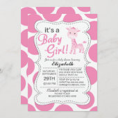 赤ちゃん女の子ピンクキリン女の子の赤ちゃんシャワー 招待状 (正面/裏面)