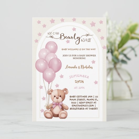 赤ちゃん女の子素朴シャワーを心待ち 招待状 (スタンド正面)