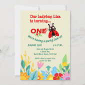 赤ちゃん女の子1歳の誕生日　てんとう虫パーティー 招待状 (正面)
