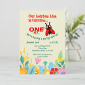 赤ちゃん女の子1歳の誕生日　てんとう虫パーティー 招待状 (スタンド正面)