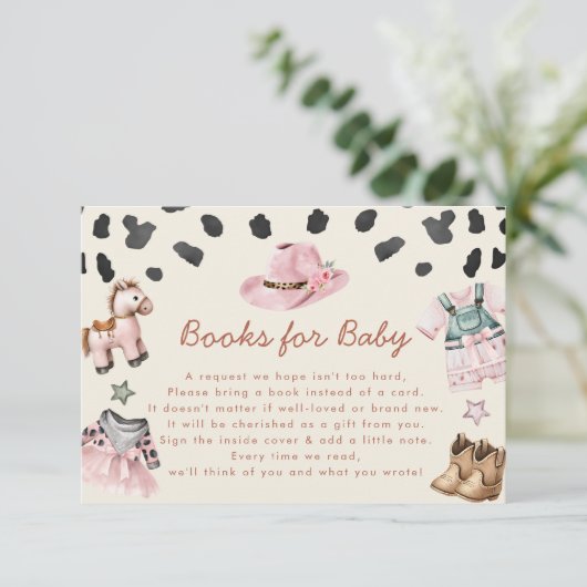 赤ちゃん女性のカーボーイシャワー用の小さなガールブック エンクロージャーカード (スタンド正面)