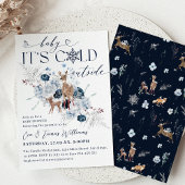 赤ちゃん寒いよ 外は冬の花と鹿のベイビーシャワー 招待状