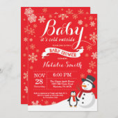 赤ちゃん寒い外ウィンター赤ちゃんシャワー 招待状 (正面/裏面)