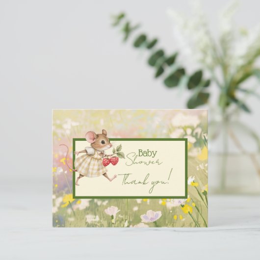 赤ちゃん少女ウッドランド動物シャワーありがとう ポストカード (スタンド正面)