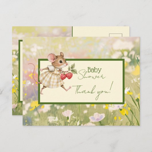 赤ちゃん少女ウッドランド動物シャワーありがとう ポストカード (正面/裏面)