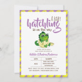 赤ちゃん恐竜が産まれる 恐竜 かわいい 紫 招待状 (正面)