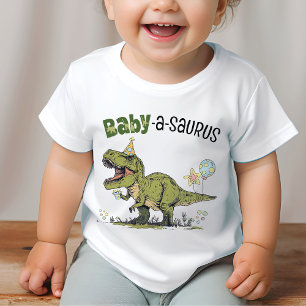 赤ちゃん恐竜のテーマの子供の誕生日パーティー ベビーTシャツ