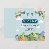 赤ちゃん恐竜 青空 誕生日 招待状 (正面/裏面)