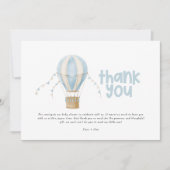 赤ちゃん感謝していのシャワー青い熱気球 招待状 (正面)