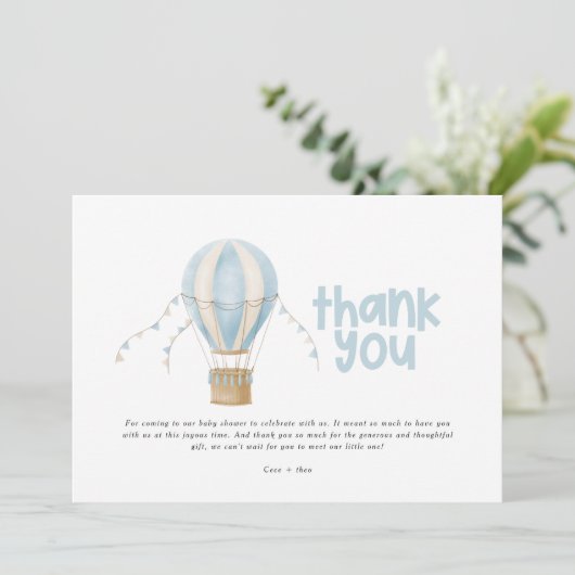 赤ちゃん感謝していのシャワー青い熱気球 招待状 (スタンド正面)
