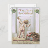 赤ちゃん新年天使の四葉のクローバー シーズンポストカード (正面/裏面)